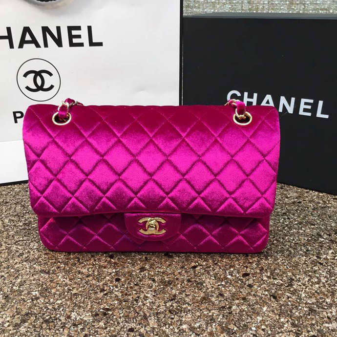 2016 Chanel Classic Flap Bag 1112 Original Purple velvet with Gold