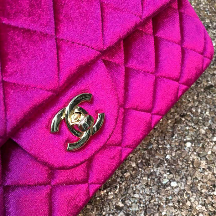 2016 Chanel Classic Flap Bag 1112 Original Purple velvet with Gold