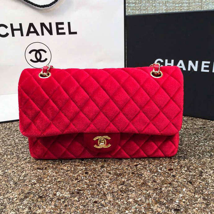 2016 Chanel Classic Flap Bag 1112 Original Red velvet with Gold