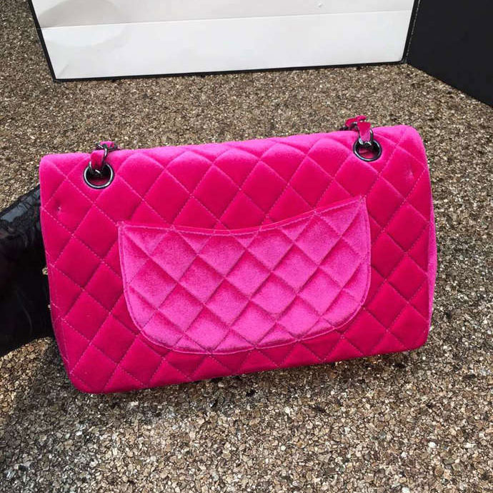 2016 Chanel Classic Flap Bag 1112 Original Rose velvet with Black Polished