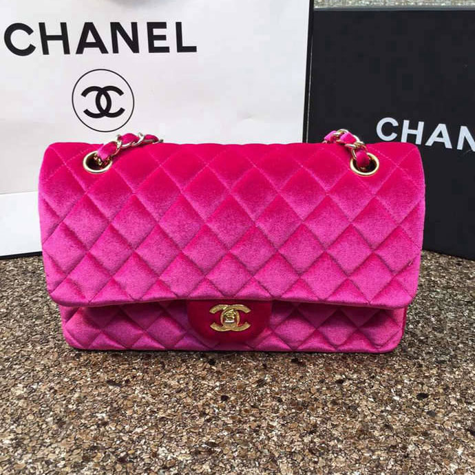 2016 Chanel Classic Flap Bag 1112 Original Rose velvet with Gold