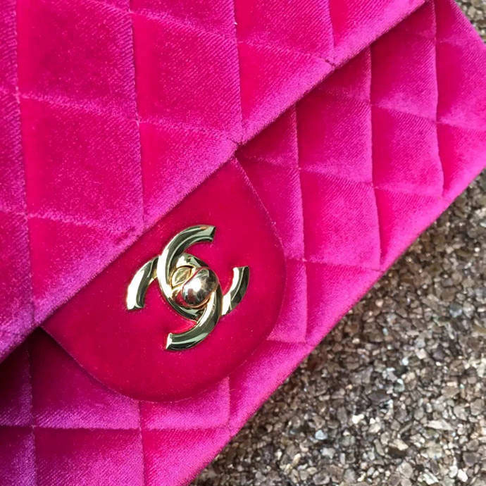 2016 Chanel Classic Flap Bag 1112 Original Rose velvet with Gold