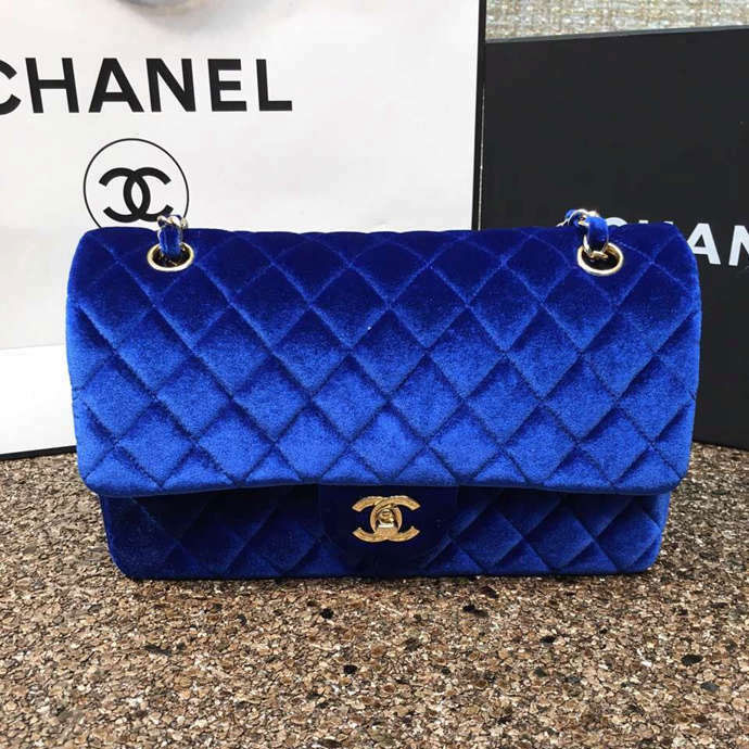 2016 Chanel Classic Flap Bag 1112 Original Royalblue velvet with Gold