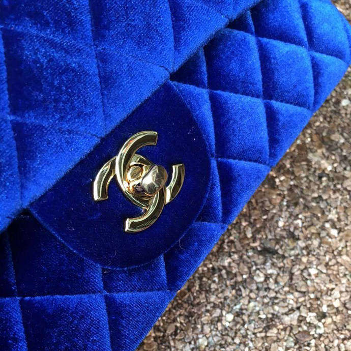 2016 Chanel Classic Flap Bag 1112 Original Royalblue velvet with Gold