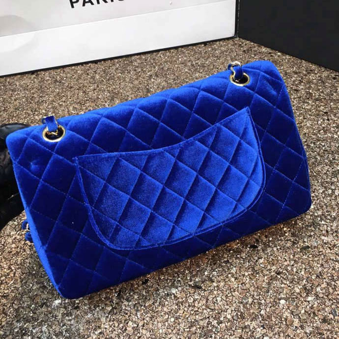 2016 Chanel Classic Flap Bag 1112 Original Royalblue velvet with Gold