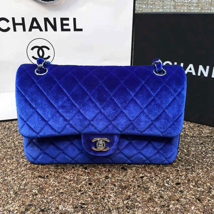 2016 Chanel Classic Flap Bag 1112 Original Royalblue velvet with Silver