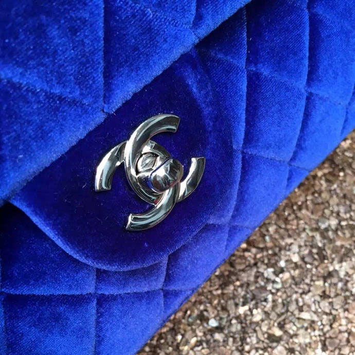 2016 Chanel Classic Flap Bag 1112 Original Royalblue velvet with Silver