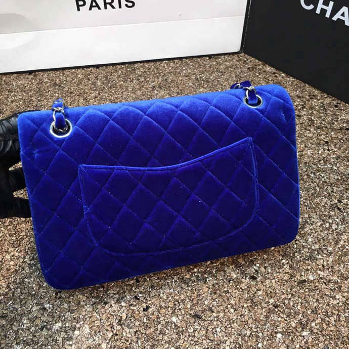 2016 Chanel Classic Flap Bag 1112 Original Royalblue velvet with Silver