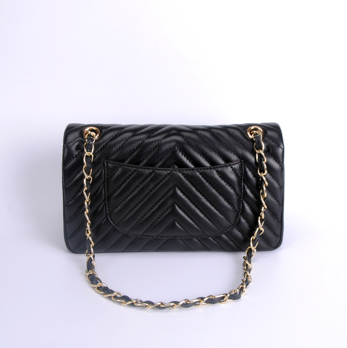 2016 Chanel Classic Flap Bag 1112 Sheekskin leather in Black with Gold