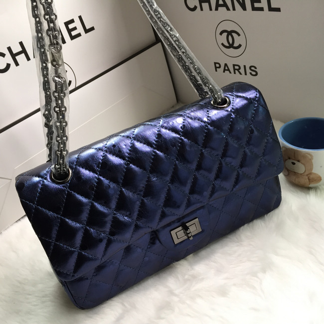 2016 Chanel Classic Flap Bag 1112 Shiny Iridescent Leather in Blue