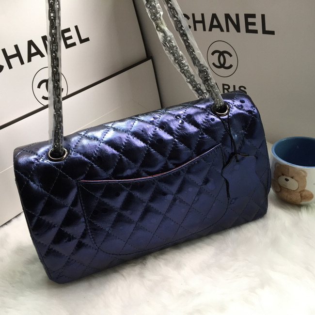 2016 Chanel Classic Flap Bag 1112 Shiny Iridescent Leather in Blue