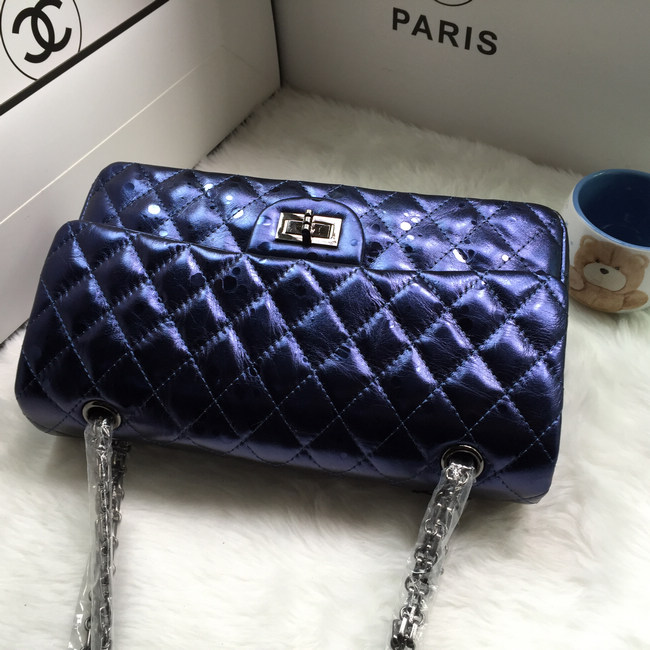 2016 Chanel Classic Flap Bag 1112 Shiny Iridescent Leather in Blue