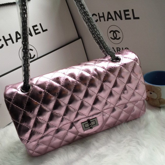 2016 Chanel Classic Flap Bag 1112 Shiny Iridescent Leather in Pink