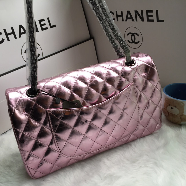 2016 Chanel Classic Flap Bag 1112 Shiny Iridescent Leather in Pink