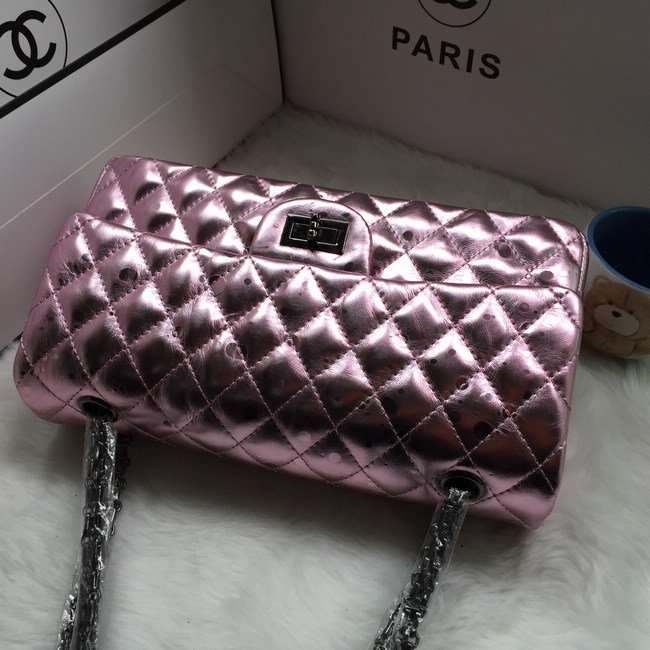 2016 Chanel Classic Flap Bag 1112 Shiny Iridescent Leather in Pink