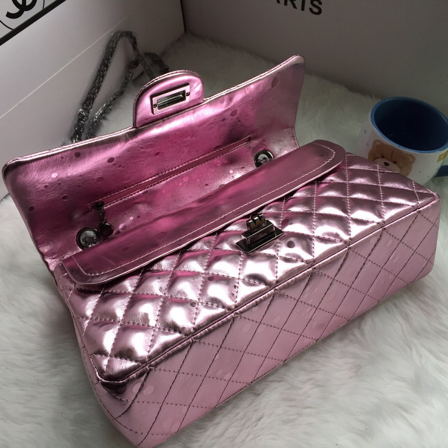 2016 Chanel Classic Flap Bag 1112 Shiny Iridescent Leather in Pink