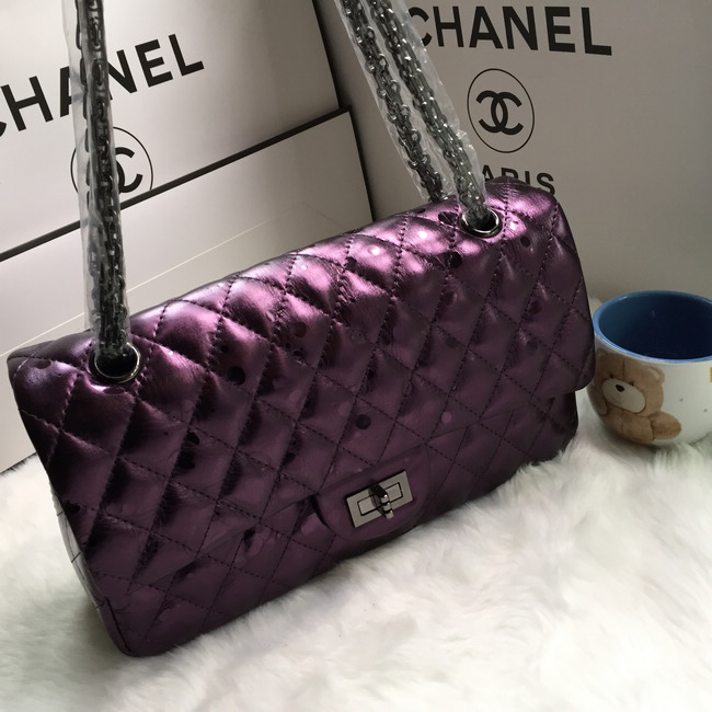 2016 Chanel Classic Flap Bag 1112 Shiny Iridescent Leather in Purple