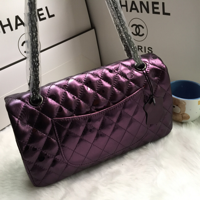 2016 Chanel Classic Flap Bag 1112 Shiny Iridescent Leather in Purple