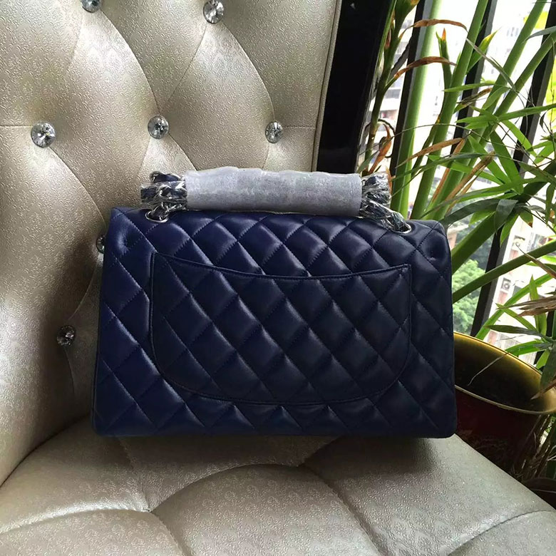 2016 Chanel Classic Flap Bag 1113 Blue Original Sheekskin leather Silver Hardware