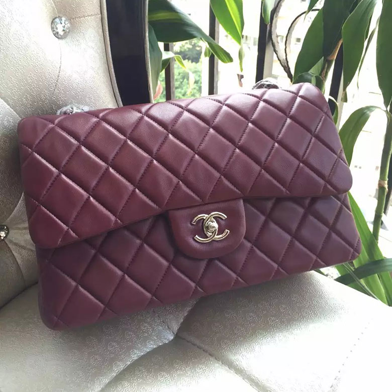 2016 Chanel Classic Flap Bag 1113 Burgundy Original Sheekskin leather Gold Hardware