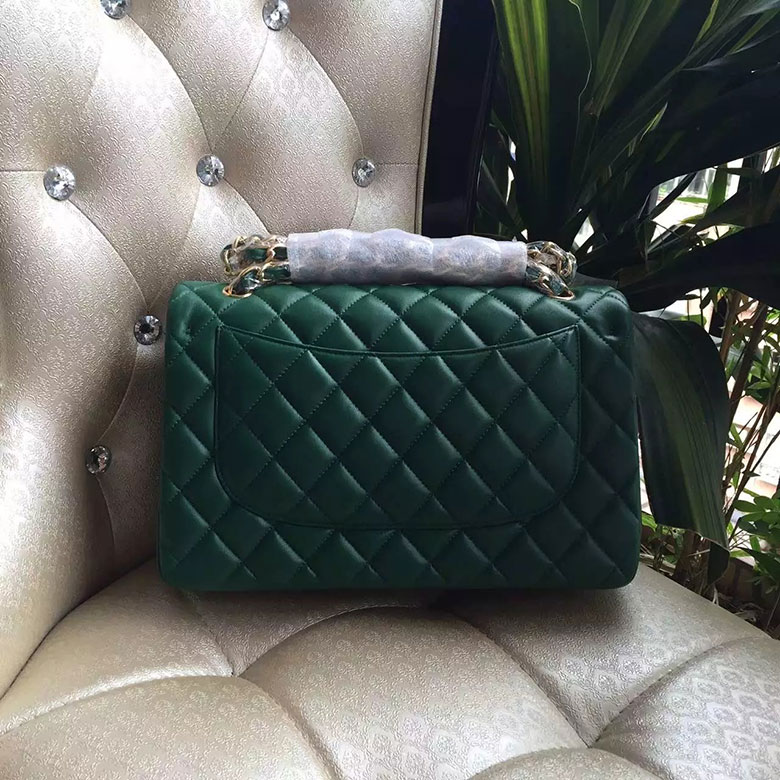 2016 Chanel Classic Flap Bag 1113 Green Original Sheekskin leather Gold Hardware