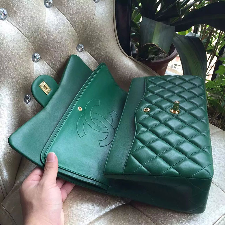 2016 Chanel Classic Flap Bag 1113 Green Original Sheekskin leather Gold Hardware