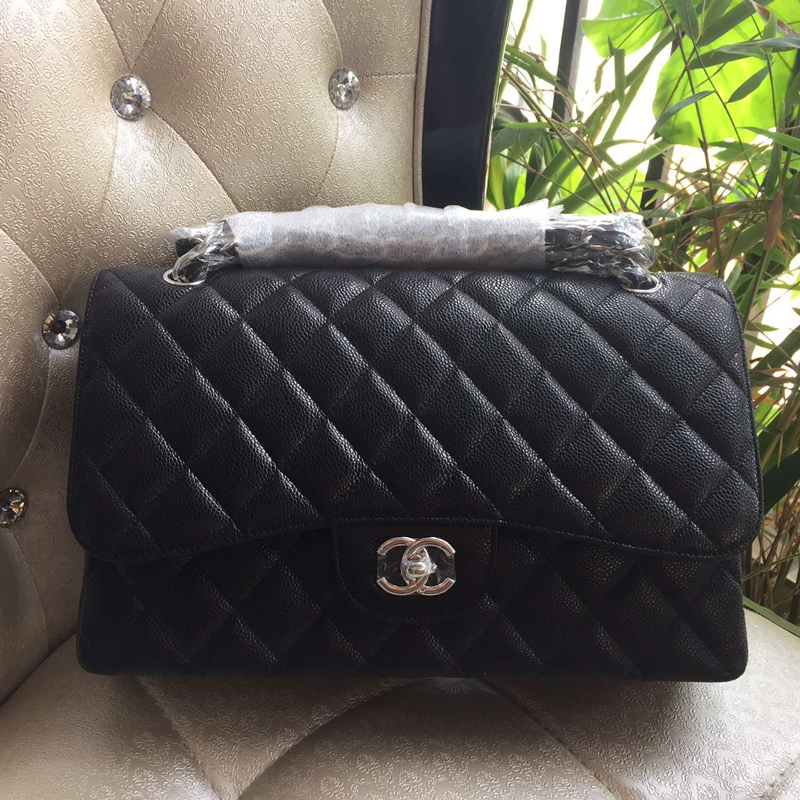 2016 Chanel Classic Flap Bag 1113 Original Caviar leather in Black Silver