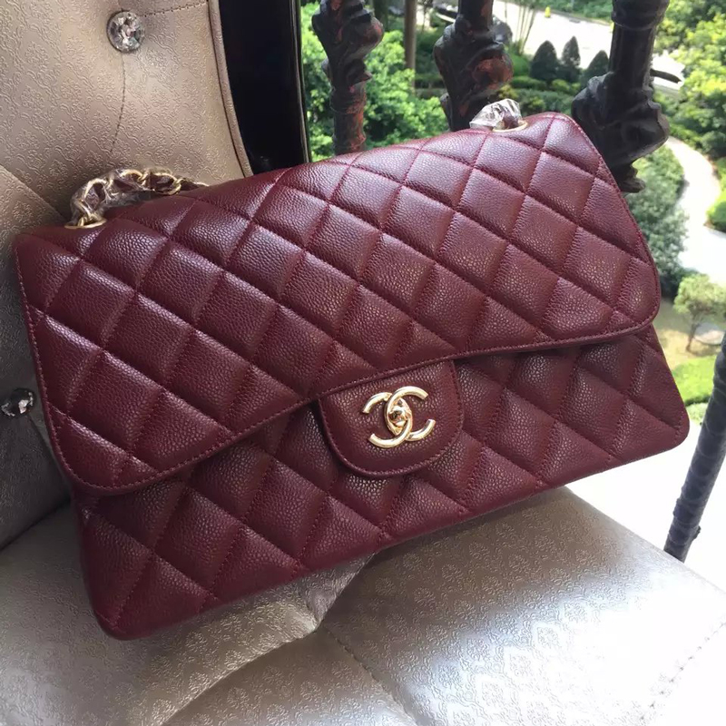 2016 Chanel Classic Flap Bag 1113 Original Caviar leather in Claret Gold