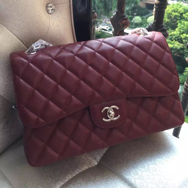 2016 Chanel Classic Flap Bag 1113 Original Caviar leather in Claret Silver