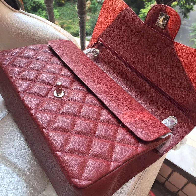 2016 Chanel Classic Flap Bag 1113 Original Caviar leather in Claret Silver