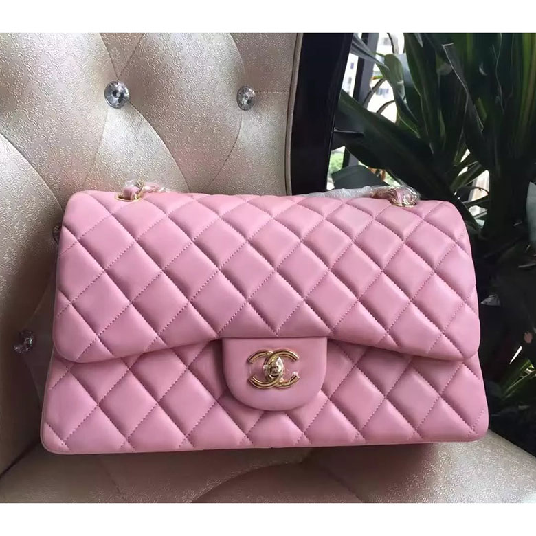 2016 Chanel Classic Flap Bag 1113 Pink Original Sheekskin leather Gold Hardware