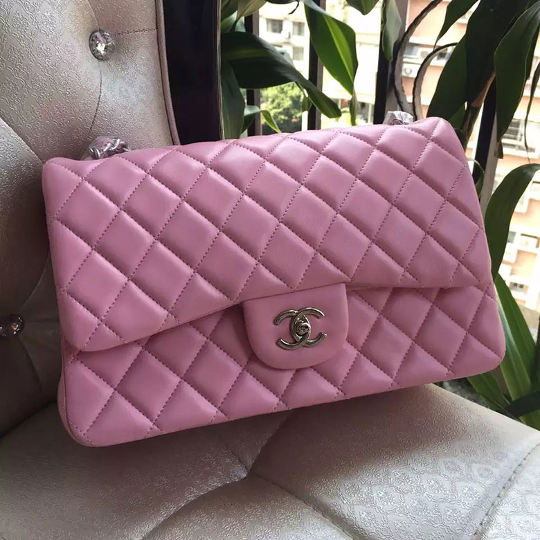 2016 Chanel Classic Flap Bag 1113 Pink Original Sheekskin leather Silver Hardware