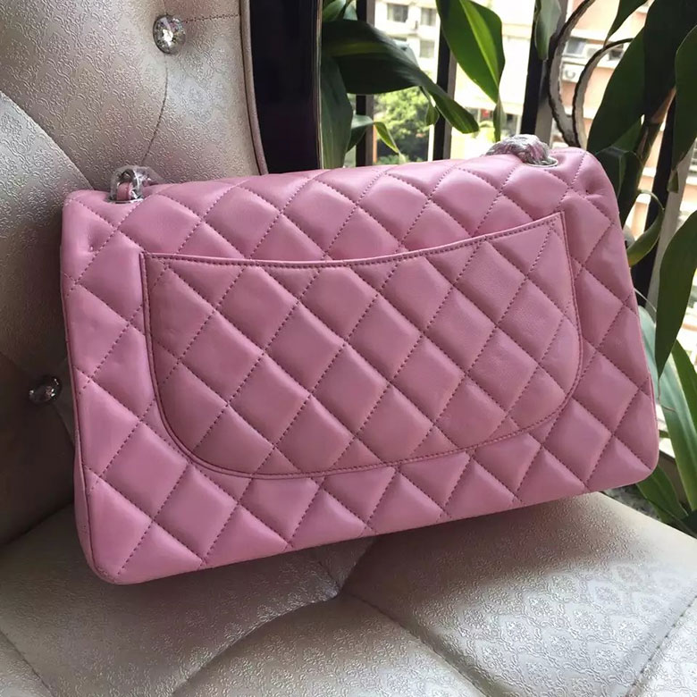 2016 Chanel Classic Flap Bag 1113 Pink Original Sheekskin leather Silver Hardware