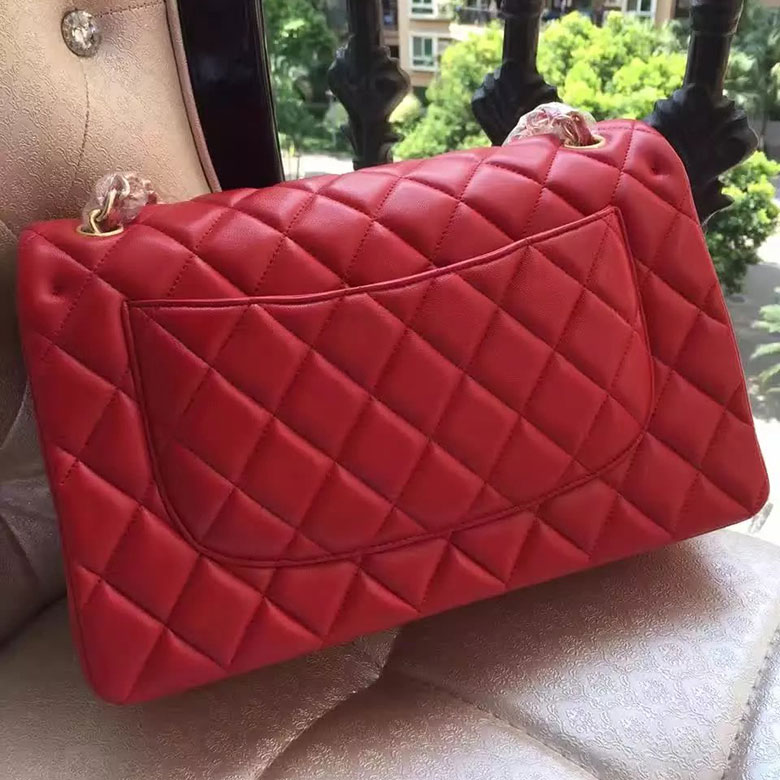 2016 Chanel Classic Flap Bag 1113 Red Original Sheekskin leather Gold Hardware