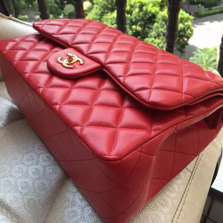 2016 Chanel Classic Flap Bag 1113 Red Original Sheekskin leather Gold Hardware