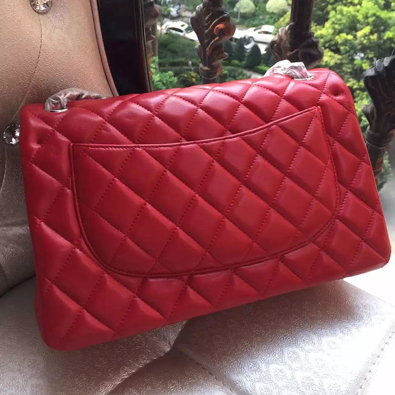 2016 Chanel Classic Flap Bag 1113 Red Original Sheekskin leather Silver Hardware