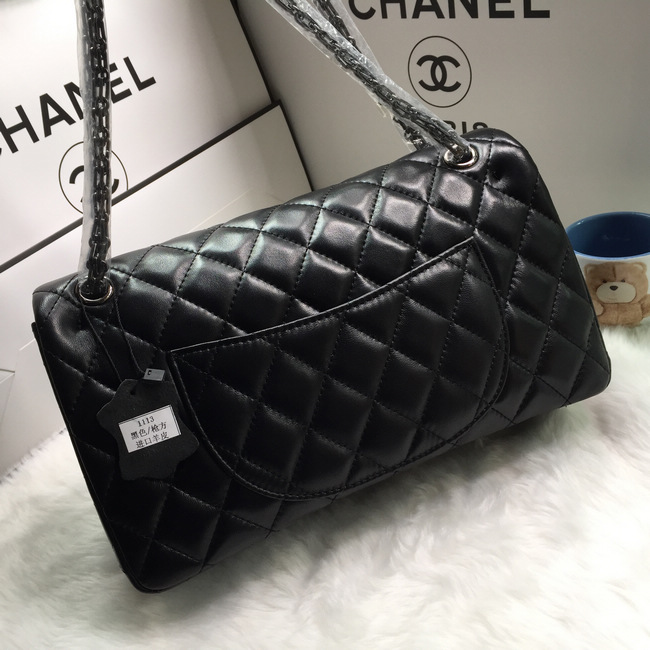 2016 Chanel Classic Flap Bag 1113 Sheekskin Leather in Black