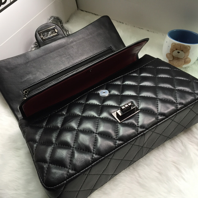 2016 Chanel Classic Flap Bag 1113 Sheekskin Leather in Black