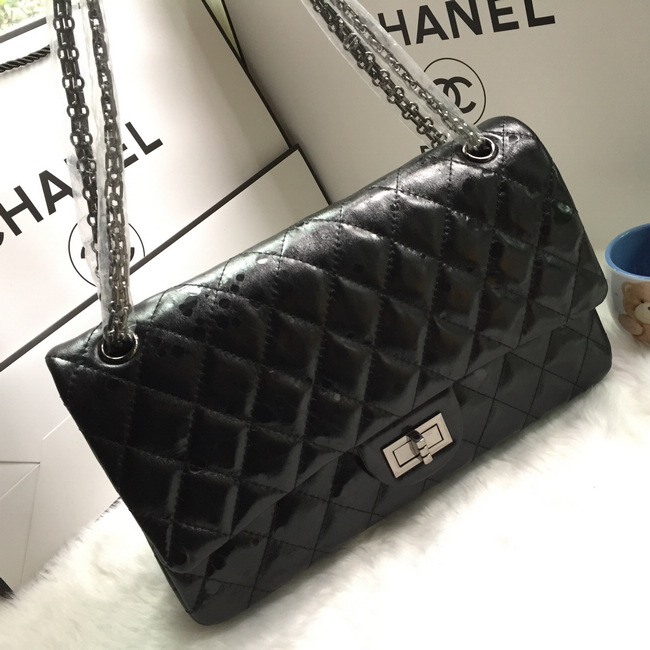 2016 Chanel Classic Flap Bag 1113 Shiny Iridescent Leather in Black