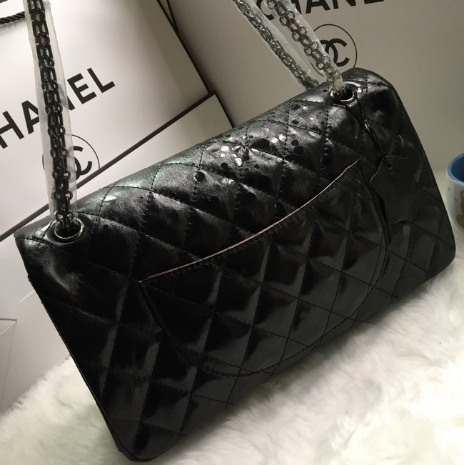 2016 Chanel Classic Flap Bag 1113 Shiny Iridescent Leather in Black