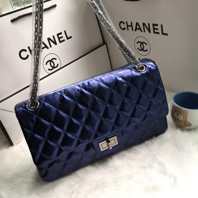 2016 Chanel Classic Flap Bag 1113 Shiny Iridescent Leather in Blue