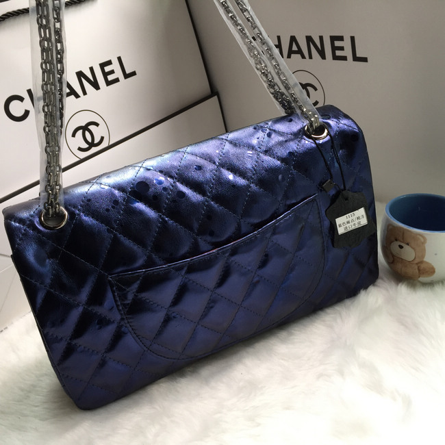 2016 Chanel Classic Flap Bag 1113 Shiny Iridescent Leather in Blue