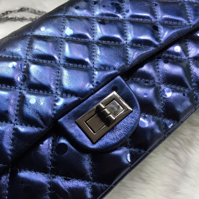 2016 Chanel Classic Flap Bag 1113 Shiny Iridescent Leather in Blue