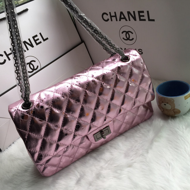 2016 Chanel Classic Flap Bag 1113 Shiny Iridescent Leather in Pink