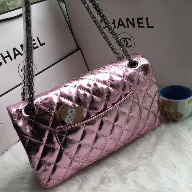 2016 Chanel Classic Flap Bag 1113 Shiny Iridescent Leather in Pink