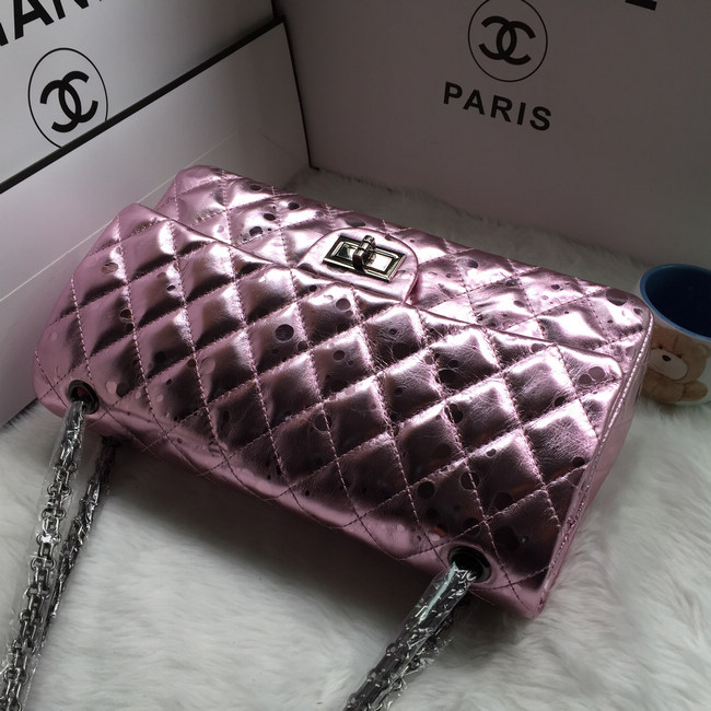 2016 Chanel Classic Flap Bag 1113 Shiny Iridescent Leather in Pink