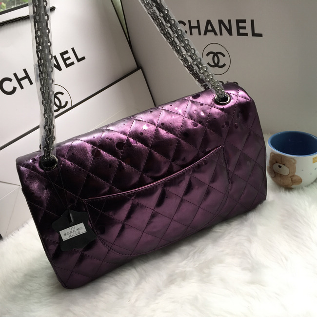 2016 Chanel Classic Flap Bag 1113 Shiny Iridescent Leather in Purple