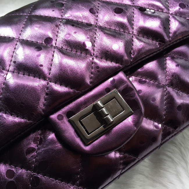 2016 Chanel Classic Flap Bag 1113 Shiny Iridescent Leather in Purple