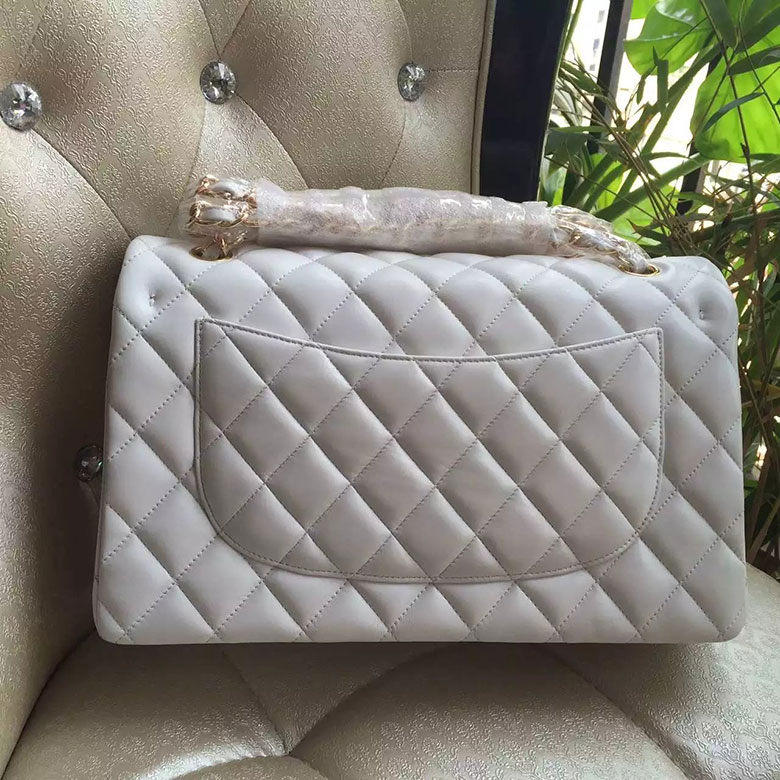 2016 Chanel Classic Flap Bag 1113 White Original Sheekskin leather Gold Hardware