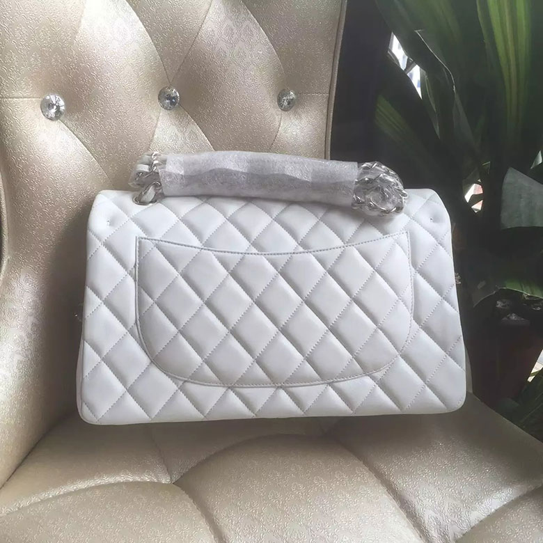 2016 Chanel Classic Flap Bag 1113 White Original Sheekskin leather Silver Hardware